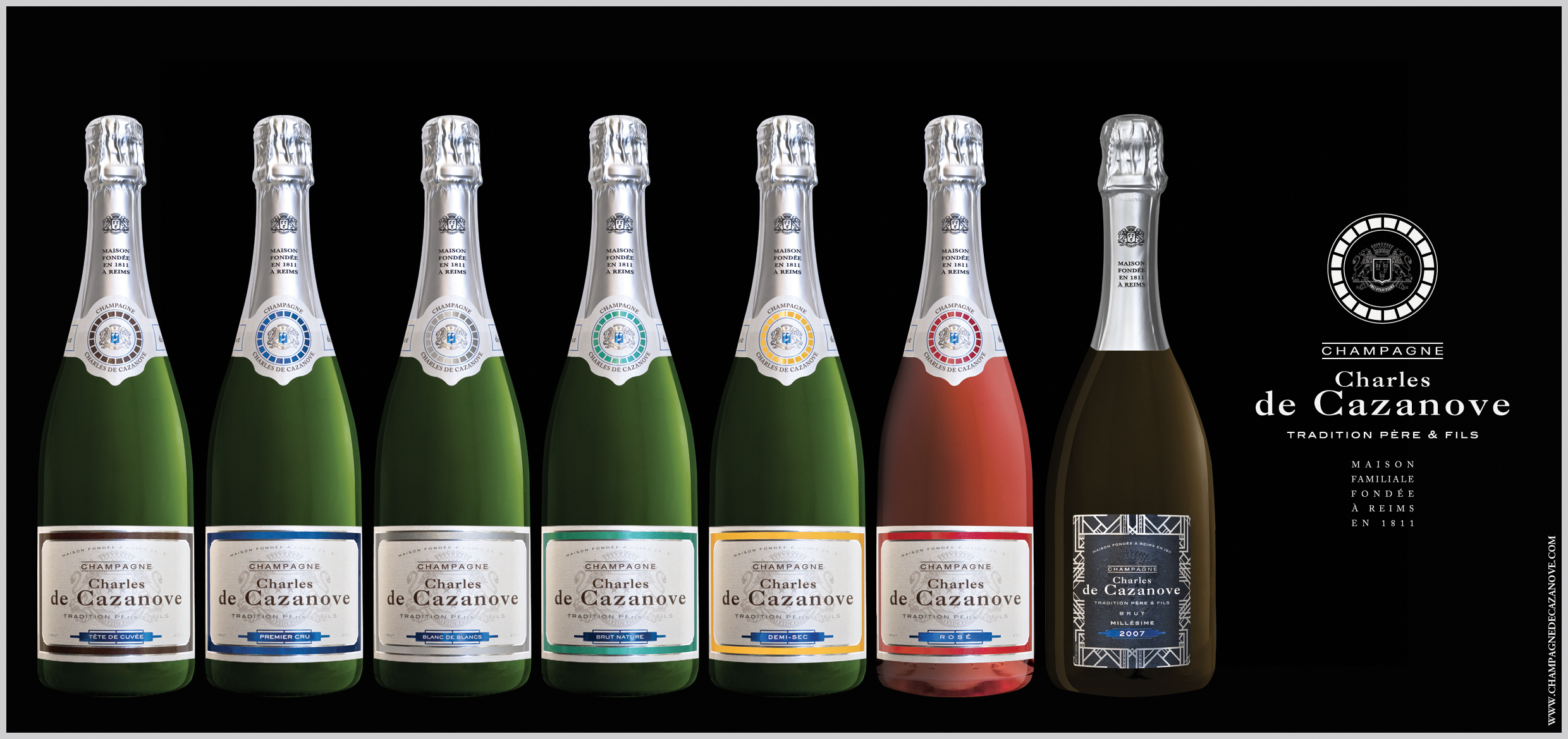 Présentation des nouveaux habilages du Champagne Charles de Cazanove de leur gamme Tradition Père et Fils.