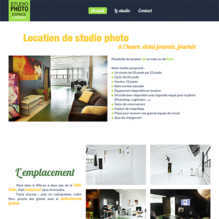 Webdesign pour la location du studio photo Espace Urbain